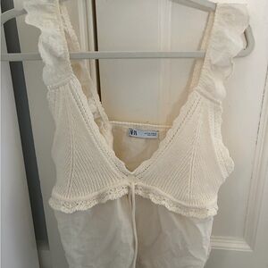 Zara Cream Knit Lace-Trim Tank